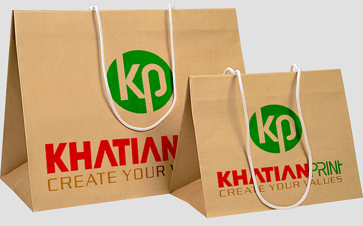 brown craft tote bags recycled kraft paper colored shopper buying sacks | khatian print