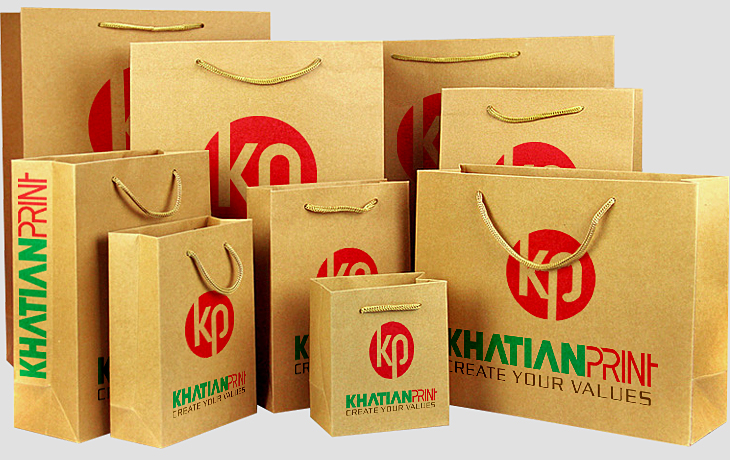 kraft paperboard shopping bag retail shop craft liner marketing handbags | khatian print
